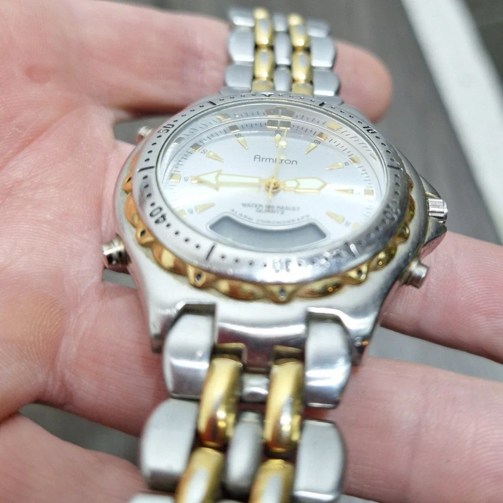 Armitron Mens Y2K Two Tone Ana-Digi Chronograph Watch 20/1299 T205 Silver Gold
